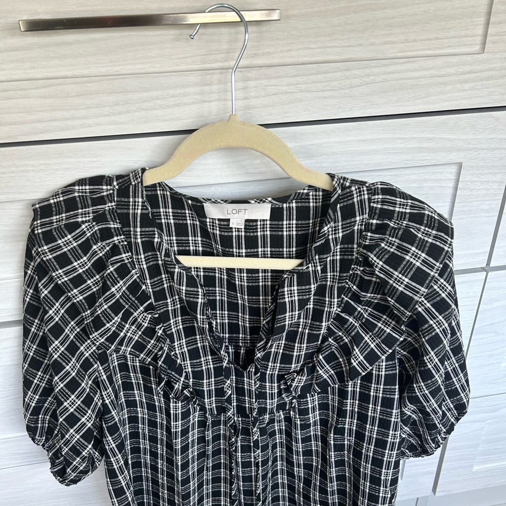LOFT Monochrome Checkered Blouse